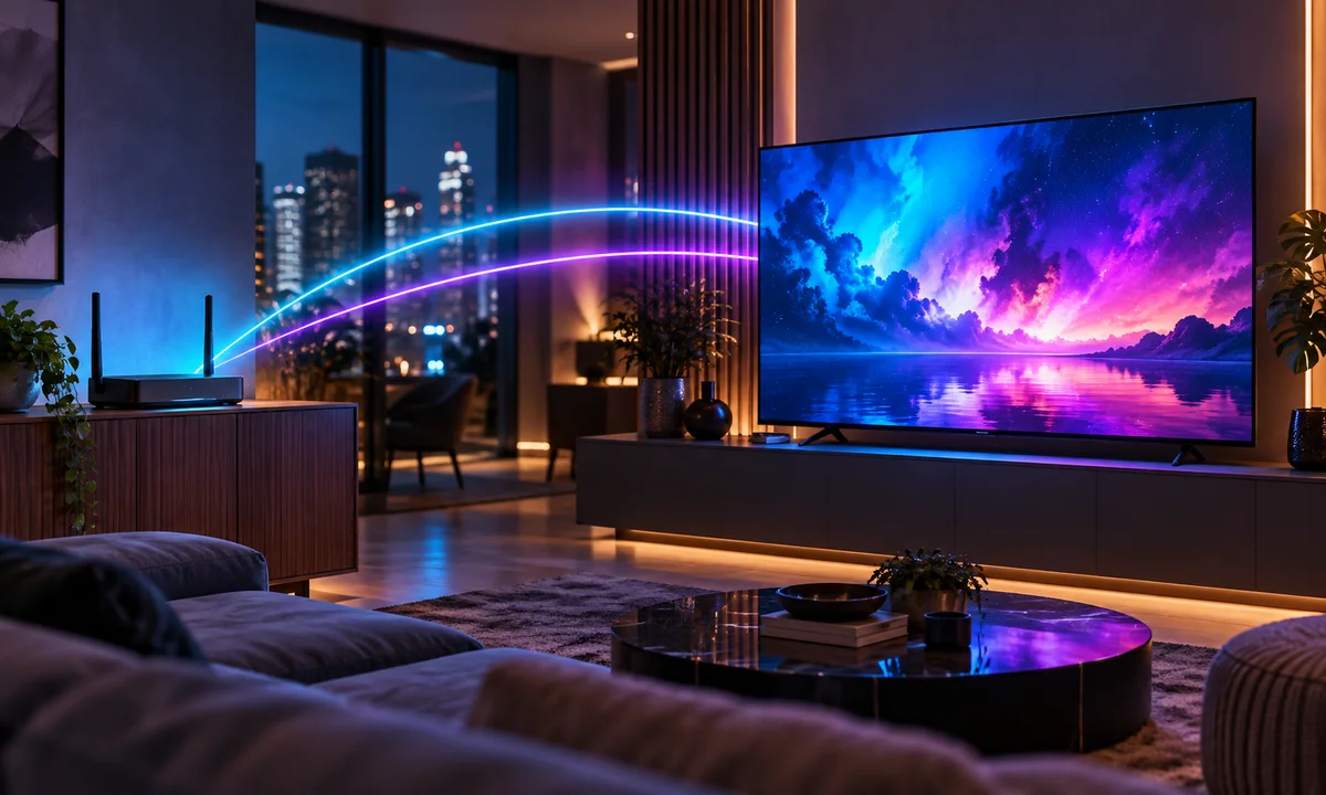 Roteador e smart TV conectados por Wi-Fi para comparar as redes de 2,4 GHz e 5 GHz